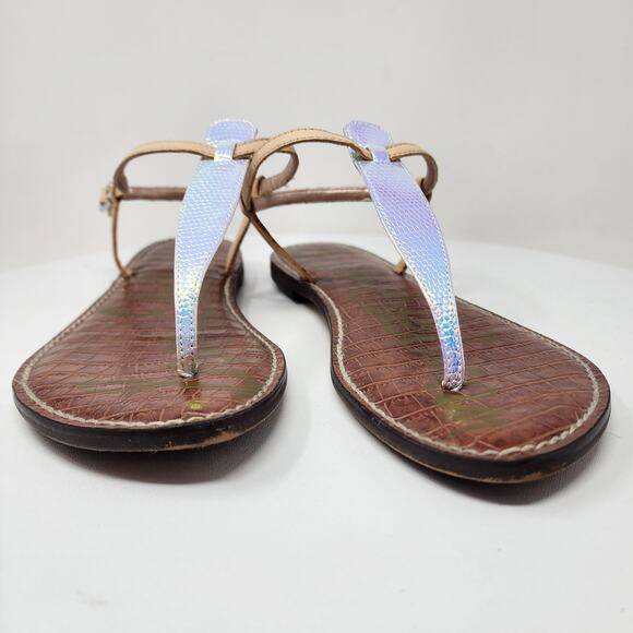 Sam Edelman Gigi Sandal Size 9.5M Iridescent T-Strap Pink Blue Snake Leather - Picture 5 of 14